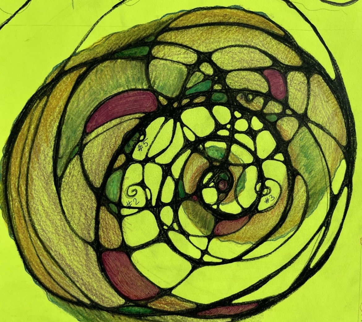 NeuroGraphica artwork by Tanya Onishchenko — an olive-green spiral rose