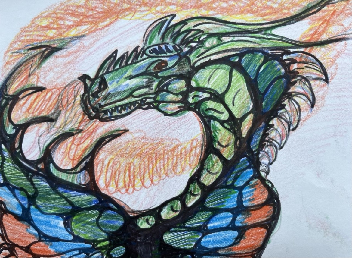 NeuroGraphica artwork by Tanya Onishchenko — a green dragon in flowing line