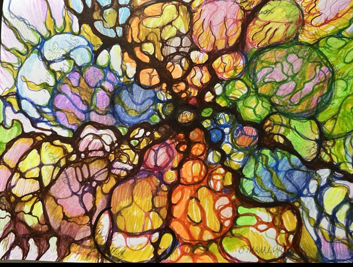 NeuroGraphica artwork by Tanya Onishchenko — a dense stained-glass web of color