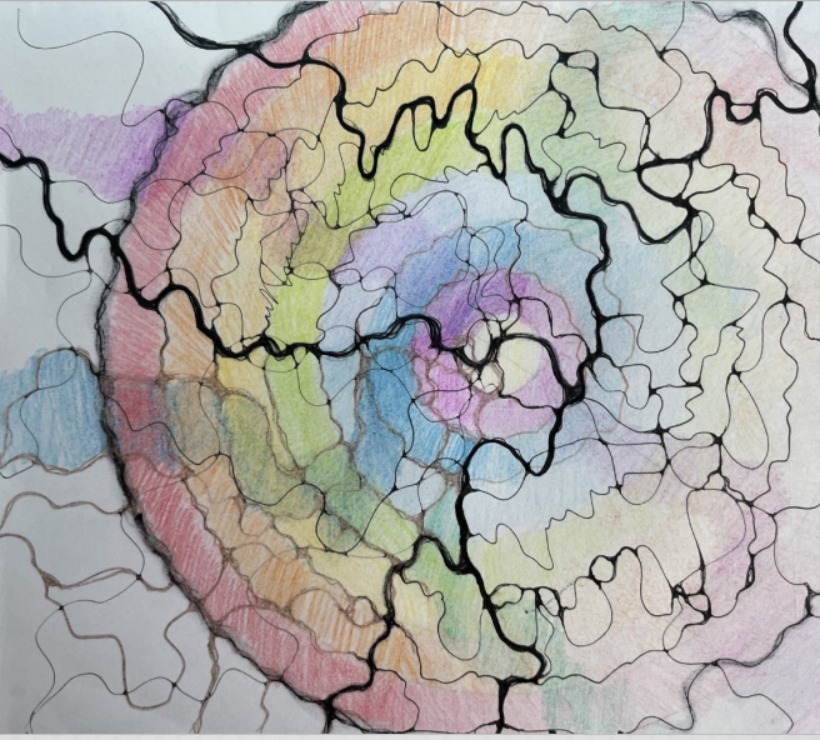 NeuroGraphica artwork by Tanya Onishchenko — a soft pastel rainbow spiral